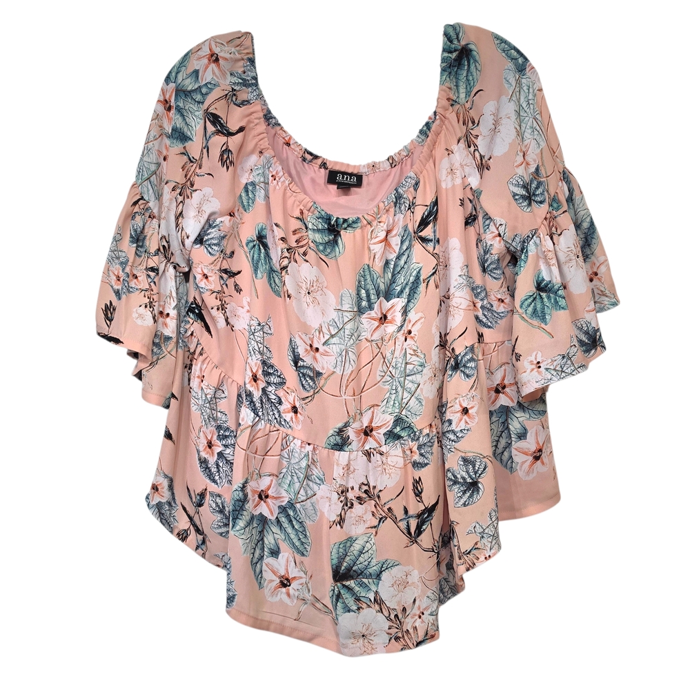 a.n.a A New Approach Pink Flowy Peasant Boho-Style Floral Blouse Lined Size L